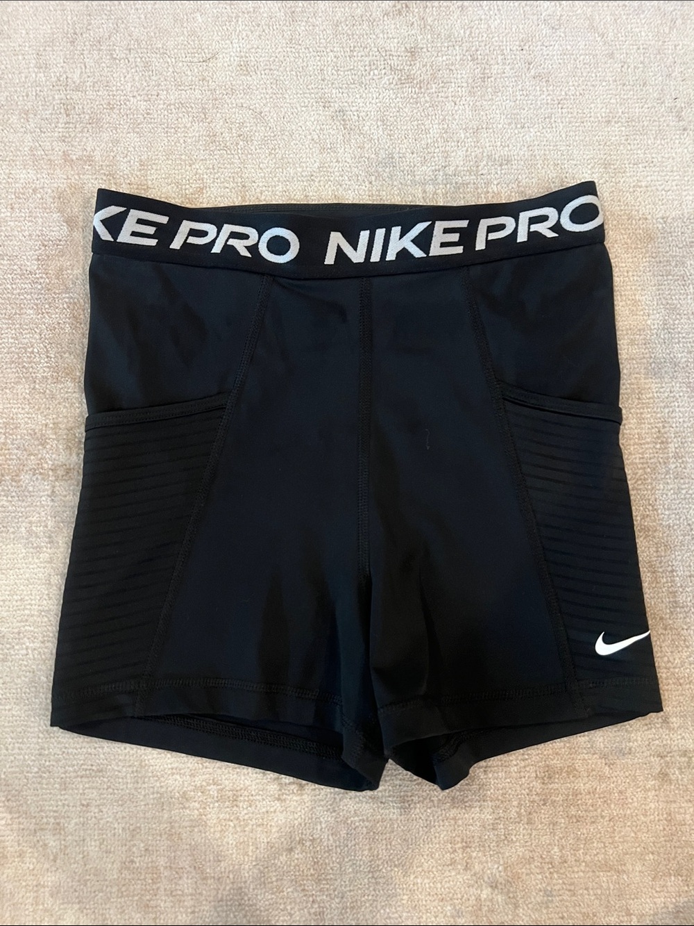 Nike Black Women's Pro Bike Shorts with White Logo Band and Swoosh